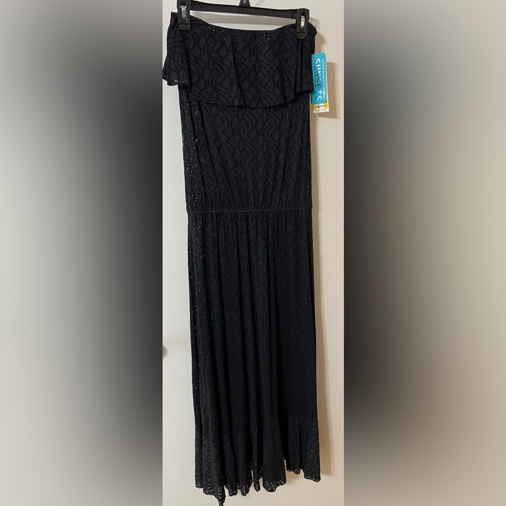 NWT Sunset Black Strapless Boardwalk Maxi Dress Sz Med